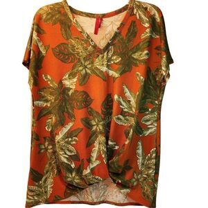Love Scarlett Womens Palm Blouse Short Sleeve V‎ Neck Tops Multicolor Size S